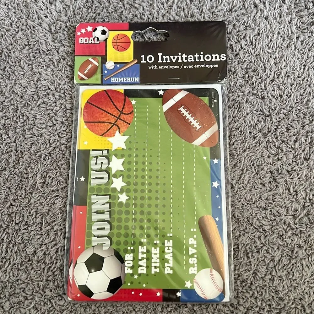 Greenbrier sports party invitations with envelopes included  NEW